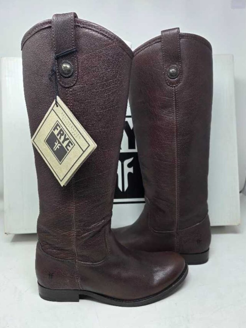 New 6 Frye Melissa button tall riding boots in Dark Brown leather #77165